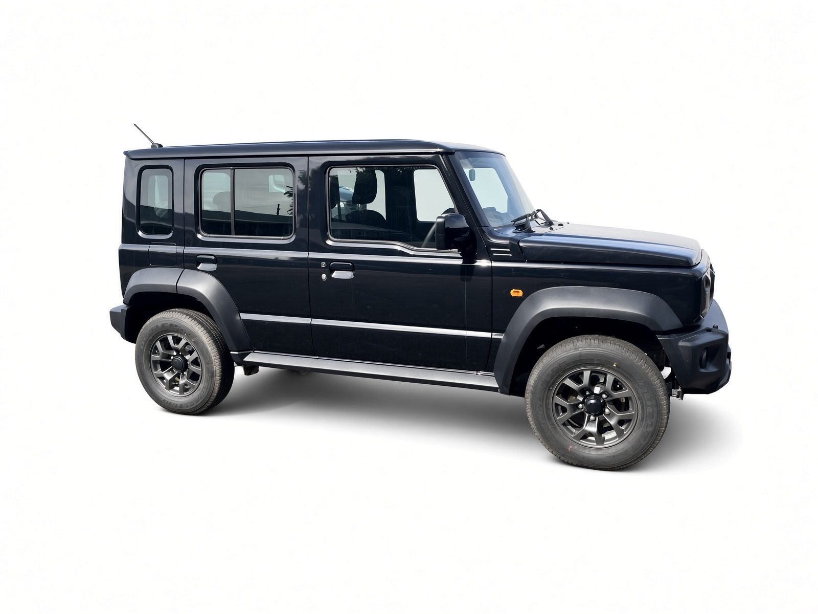 Black 5-door Suzuki Jimny right profile